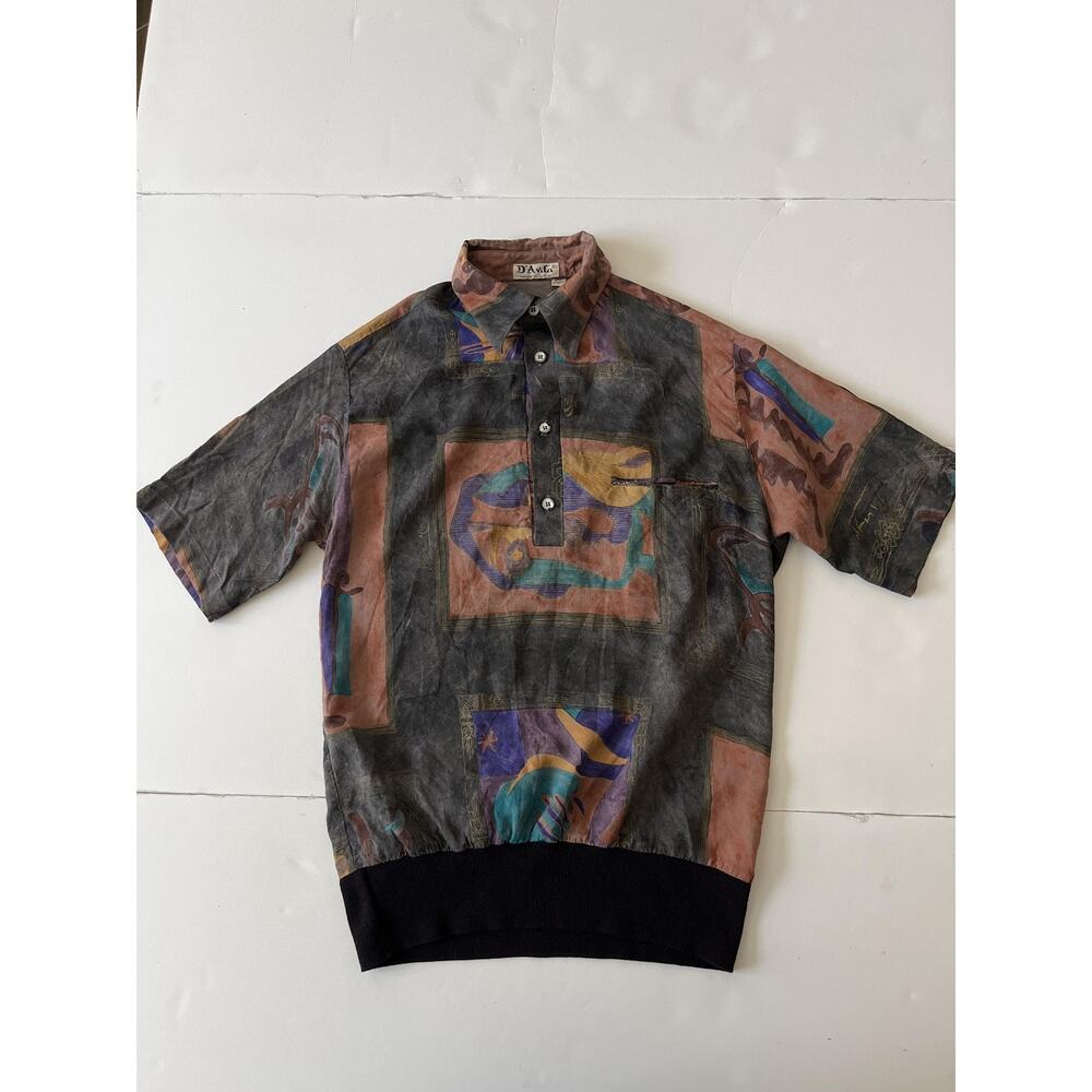 D'Avila VTG Shirt Mens S Multicolor Art Graphic Knit Short Sleeve USA 90s
